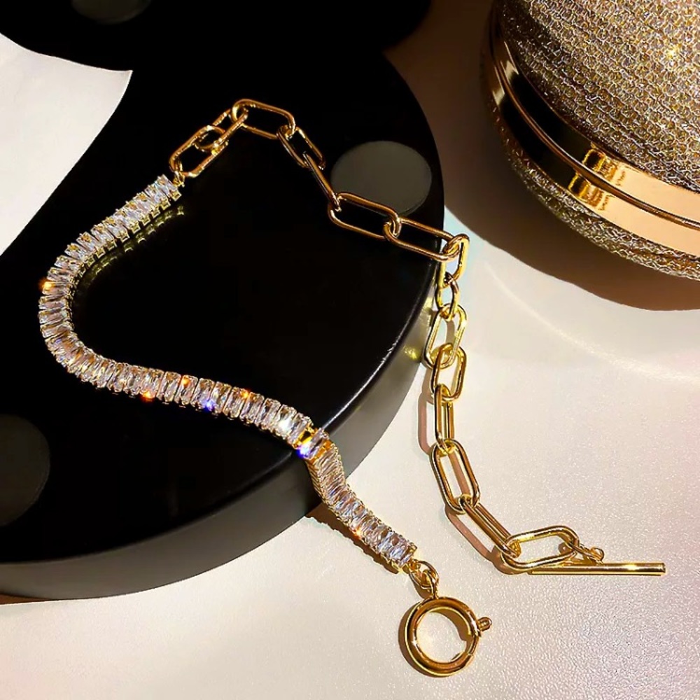 🌟 Trendy Gold Two Tone Chain Necklace Chunky Crystals Choker